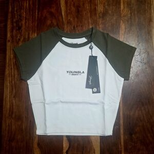 YoungLA Women's White and Olive Crop Tee
